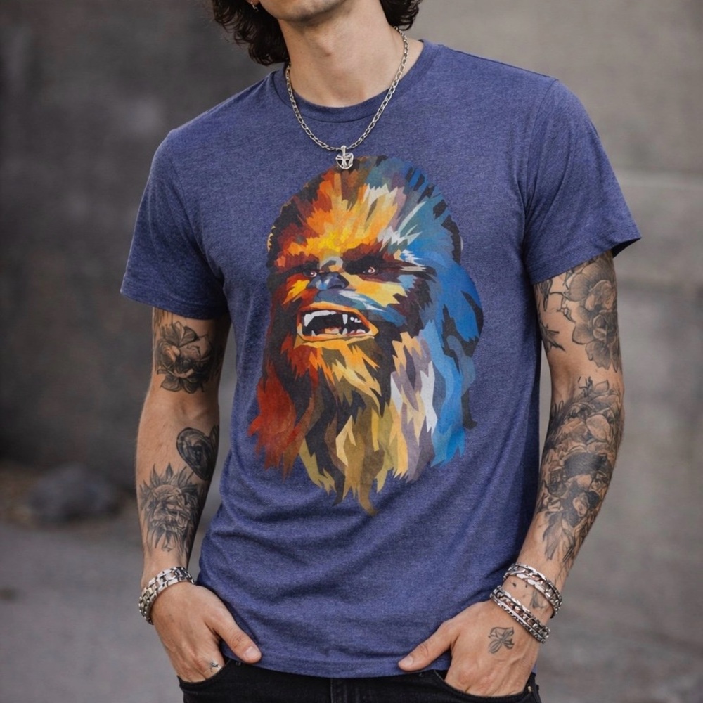 Star Wars Chewbacca Geometric Polygon‎ Art Graphic Tee Mens M Blue Chewy G Lucas